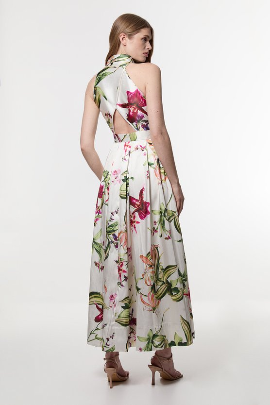 Karen Millen Garden Floral Twill Collared Maxi Dress Floral