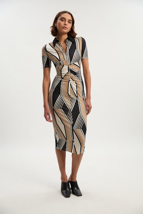 karen millen Geo Print Crepe Collared Midi Dress black karen millen Geo Print Crepe Collared Midi Dress black