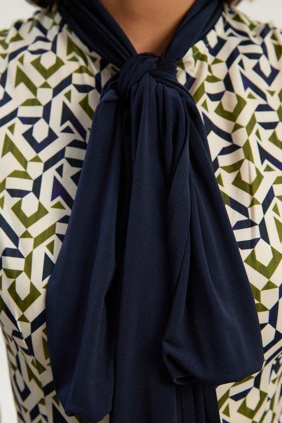 Karen Millen Geo Print Crepe Tie Neck Mini Dress Mono