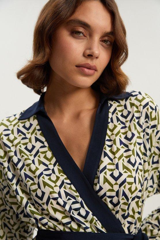 Karen Millen Geo Print Crepe Tie Waist Maxi Dress Mono