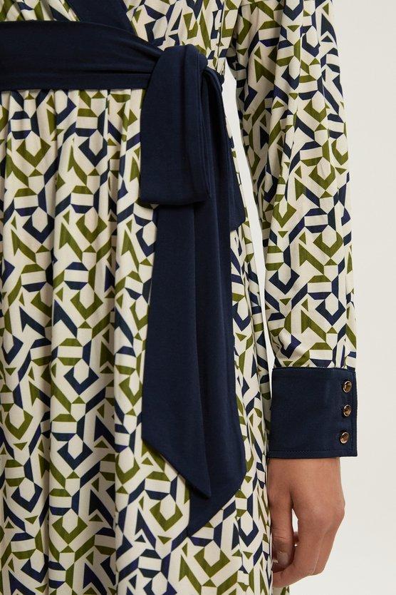 Karen Millen Geo Print Crepe Tie Waist Maxi Dress Mono