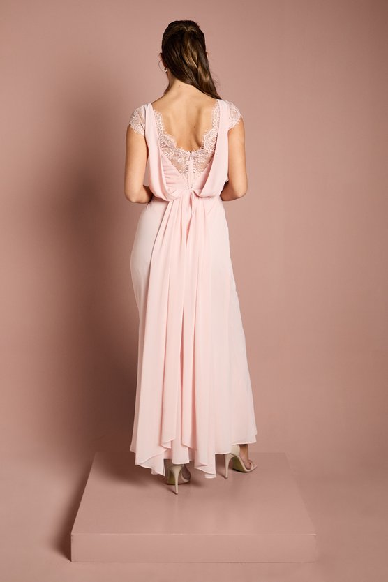 Karen Millen Georgette And Lace Detail Wrap Effect Maxi Bridesmaid Dress Blush