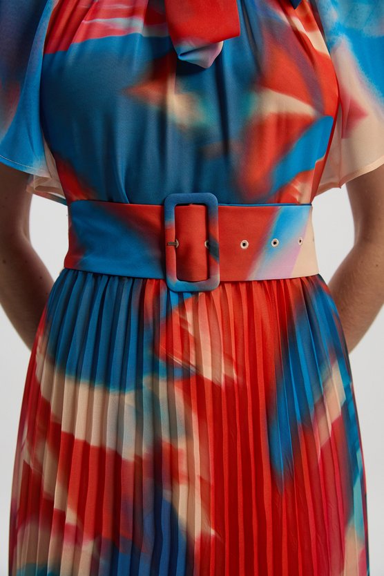 Karen Millen Georgette Tie Neck Blur Print Woven Midi Dress Multi