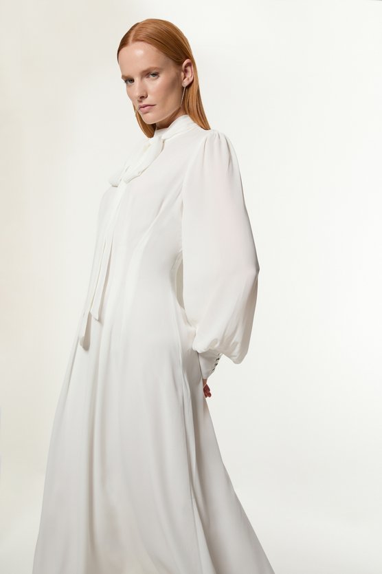 Karen Millen Georgette Woven Tie Midaxi Dress Ivory