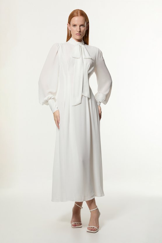 karen millen Georgette Woven Tie Midaxi Dress ivory
