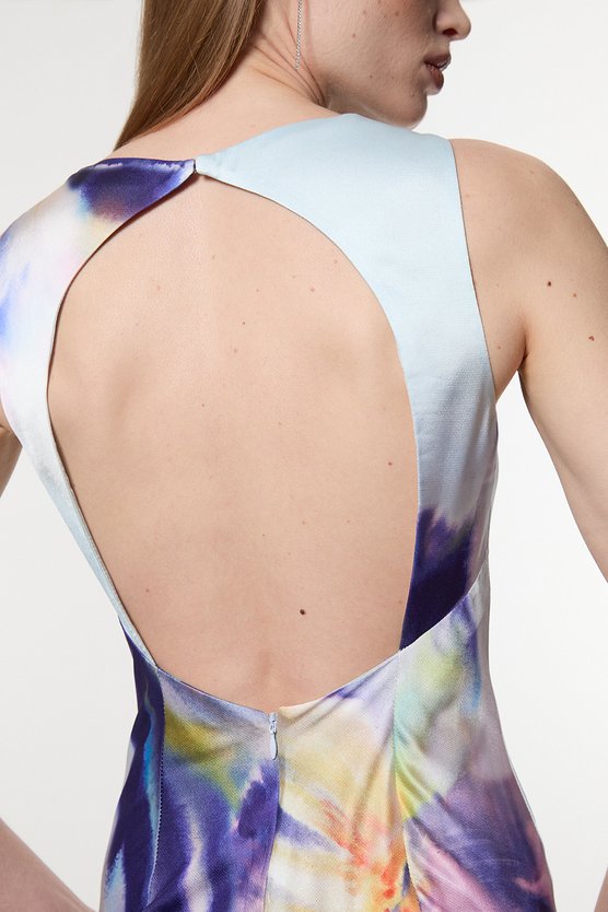 Karen Millen Hammered Satin Cowl Neck Woven Maxi Dress Floral