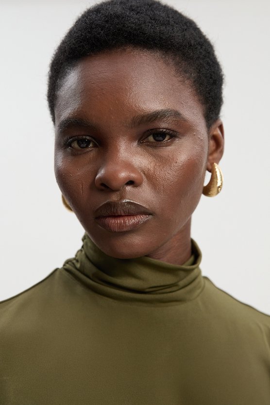 Karen Millen High Neck Jersey Crepe Maxi Dress Khaki