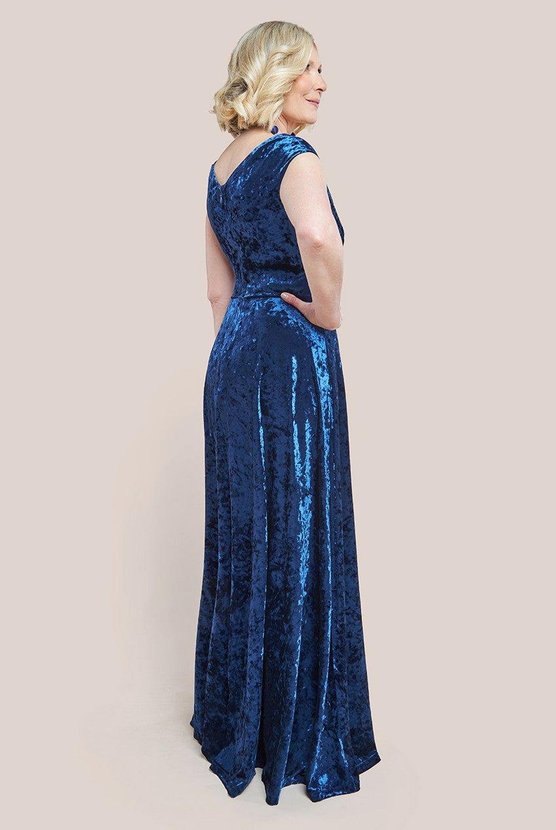 Karen Millen Ice Velvet Bardot Wrap Maxi Dress Navy