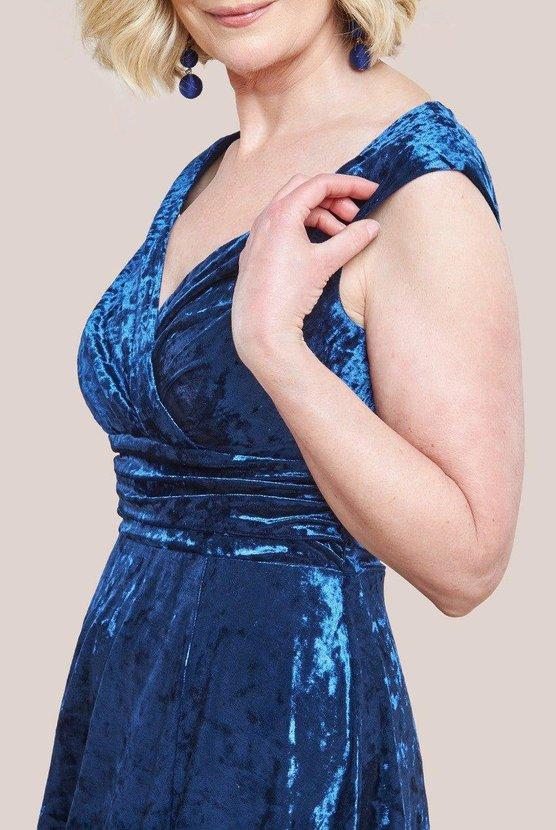 Karen Millen Ice Velvet Bardot Wrap Maxi Dress Navy