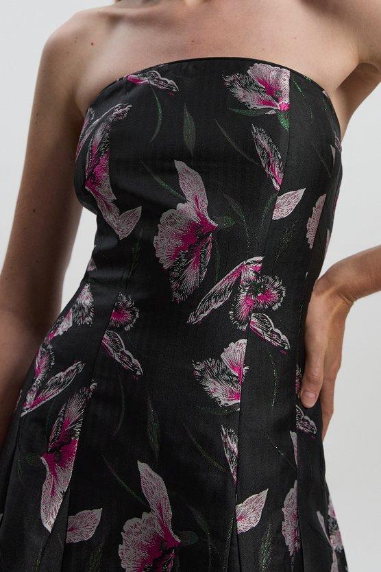 Karen Millen Jacquard Bandeau Full Skirted Midi Dress Black