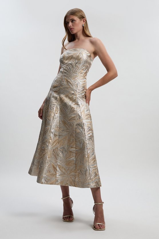 Karen Millen Jacquard Bandeau Full Skirted Midi Dress Multi