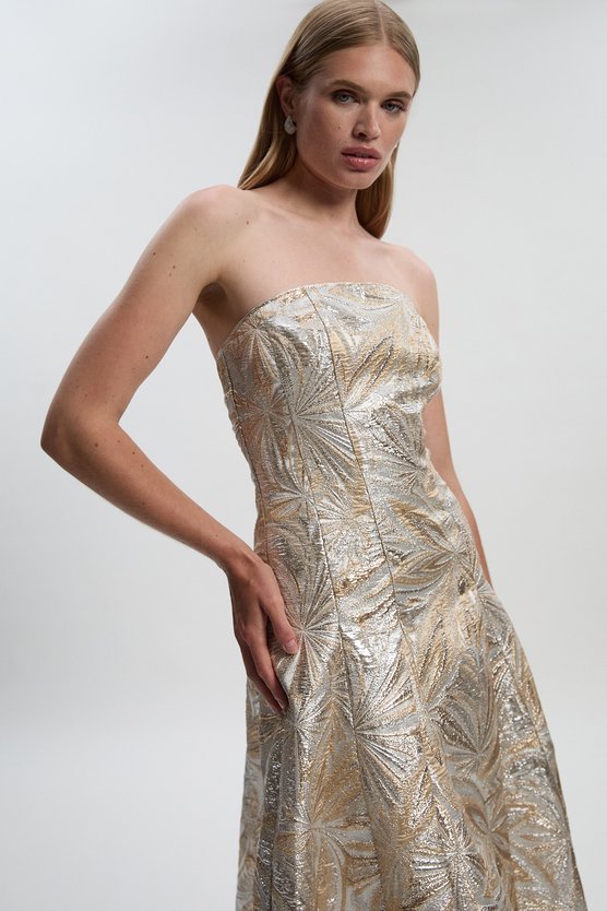 Karen Millen Jacquard Bandeau Full Skirted Midi Dress Multi