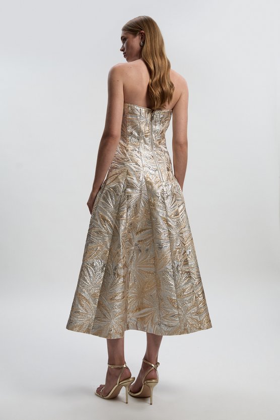 Karen Millen Jacquard Bandeau Full Skirted Midi Dress Multi