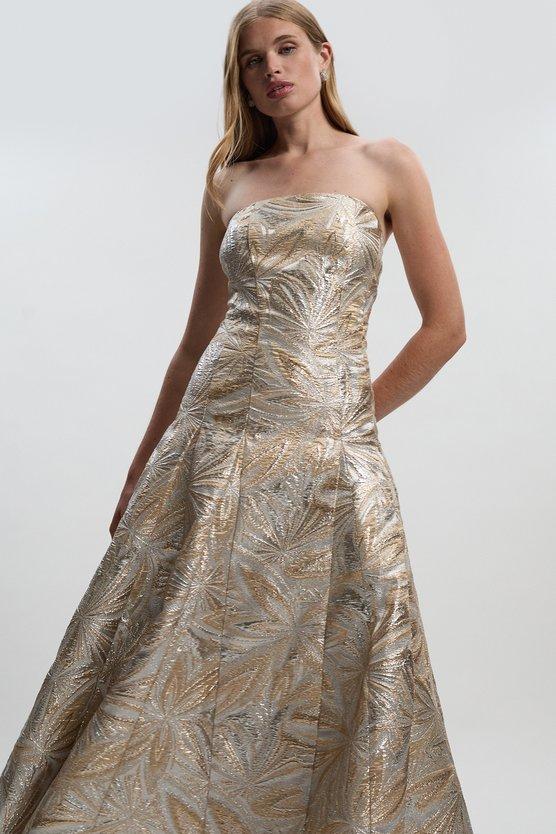 karen millen Jacquard Bandeau Full Skirted Midi Dress multi