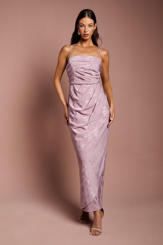 karen millen Jacquard Satin Midaxi Dress With Wrap Skirt lilac