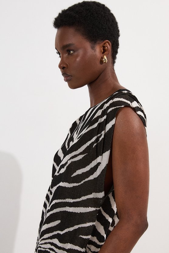 Karen Millen Jacquard Zebra Print Slinky Maxi Dress Brown