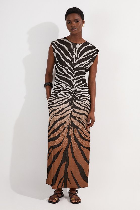 karen millen Jacquard Zebra Print Slinky Maxi Dress brown