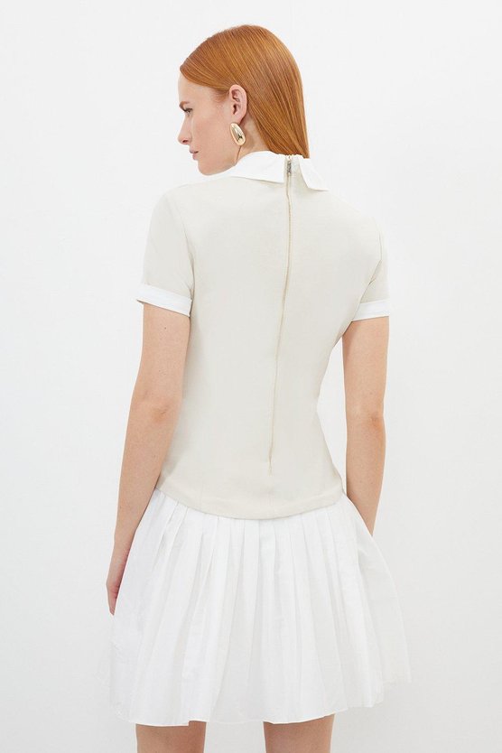 Karen Millen Jersey Cotton Poplin Pleated Mini Dress Stone