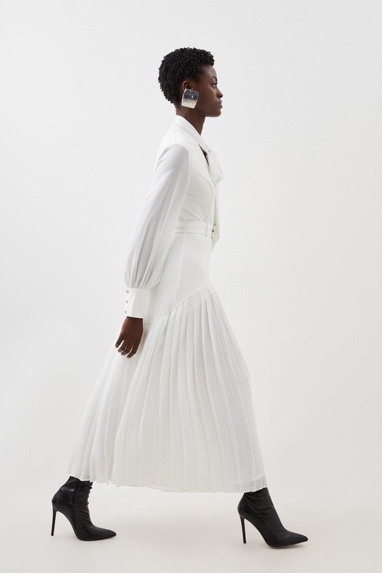 Karen Millen Jersey Ponte Georgette Mix Midi Dress Ivory