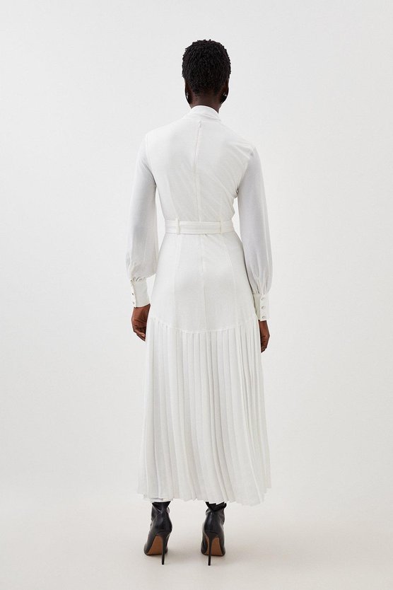 Karen Millen Jersey Ponte Georgette Mix Midi Dress Ivory