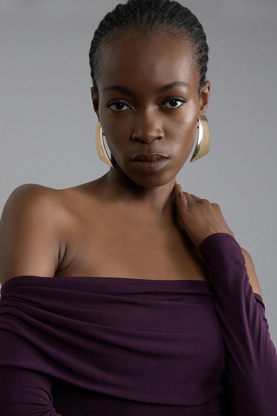 Karen Millen Bardot Drapey Midi Dress Coral