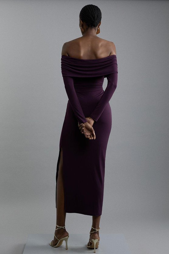 Karen Millen Bardot Drapey Midi Dress Coral