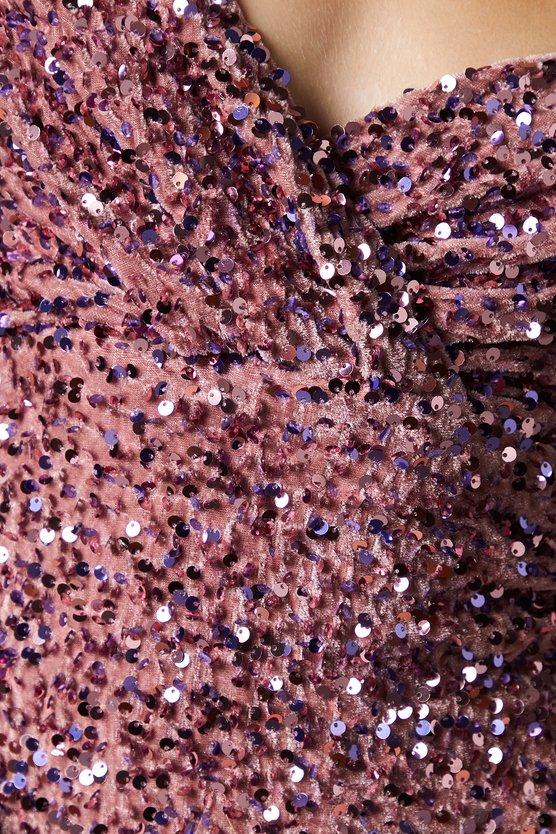 Karen Millen Bardot Velvet Sequin Maxi Dress Blush