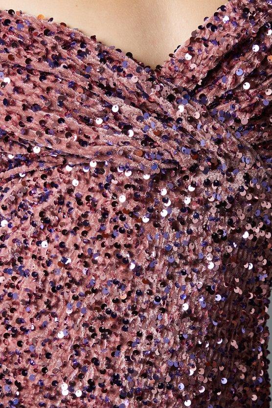 Karen Millen Bardot Velvet Sequin Midi Dress Blush