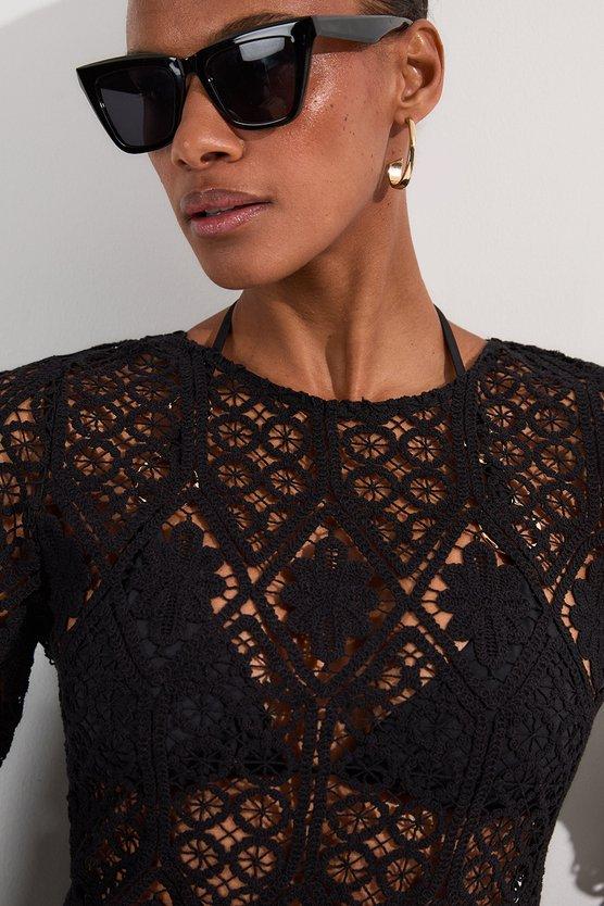 Karen Millen Beach Crochet Mini Dress Black