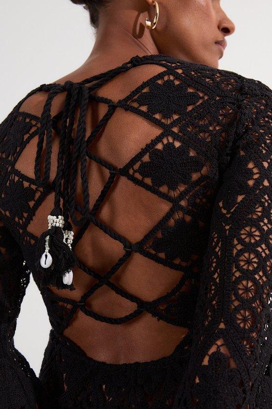 Karen Millen Beach Crochet Mini Dress Black