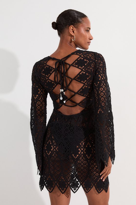 Karen Millen Beach Crochet Mini Dress Black