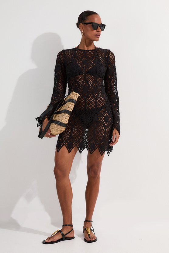 karen millen Beach Crochet Mini Dress black