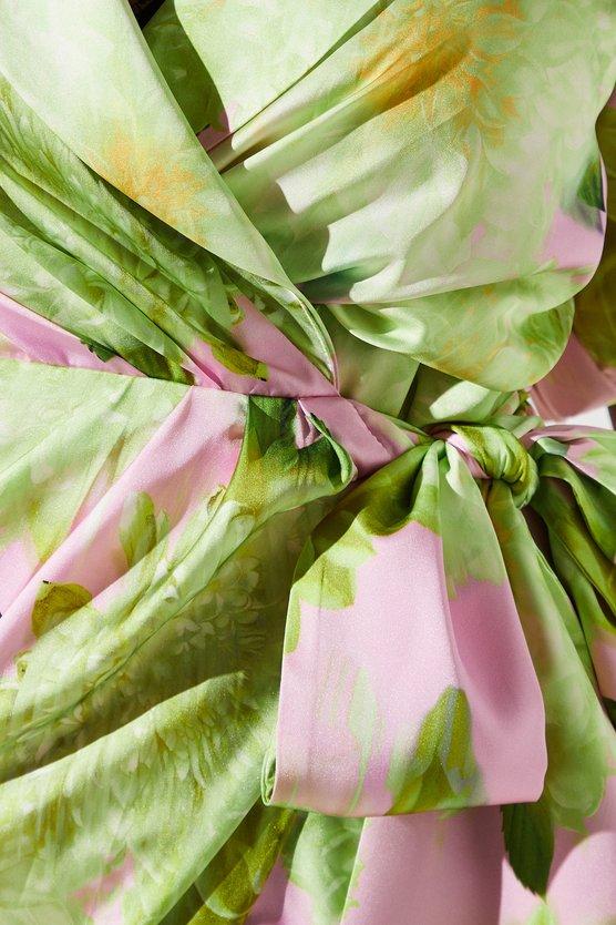 Karen Millen Blurred Floral Satin Wrap Dress Multi