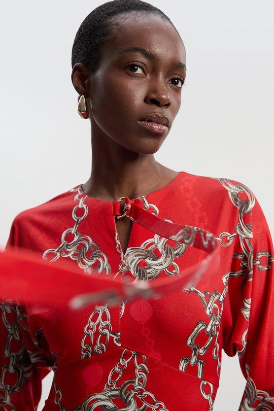 Karen Millen Chain Print Crepe Mini Dress Red