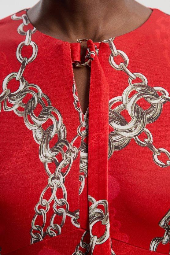 Karen Millen Chain Print Crepe Mini Dress Red