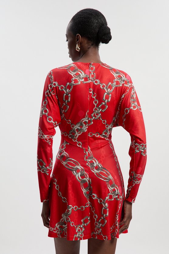Karen Millen Chain Print Crepe Mini Dress Red