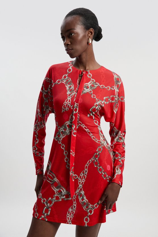 karen millen Chain Print Crepe Mini Dress red