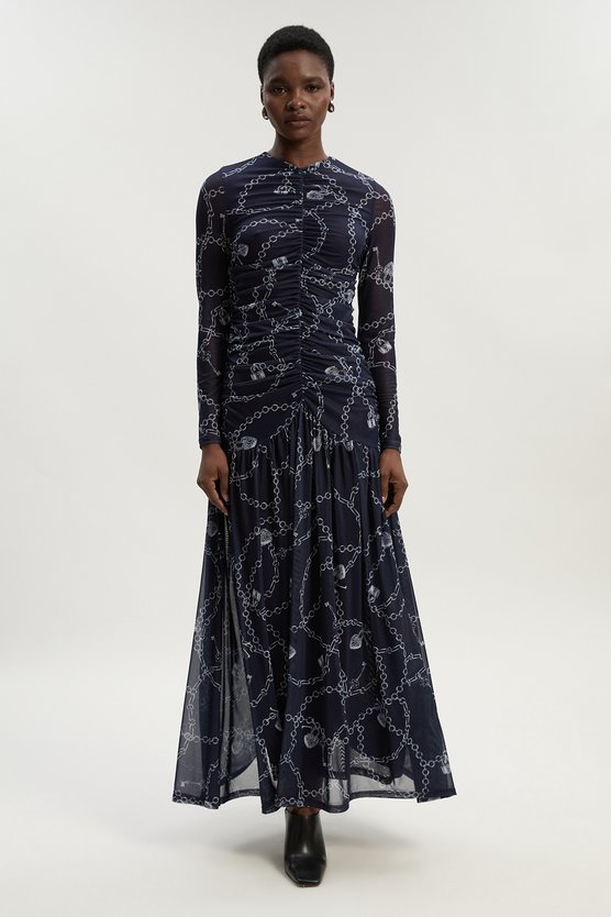 karen millen Chain Print Mesh Maxi Dress blue