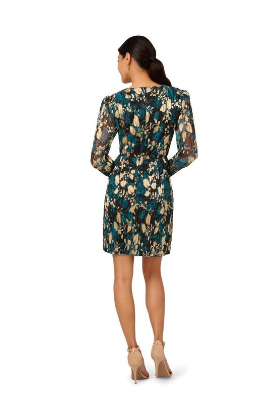 Karen Millen Crinkle Foil Wrap Dress Blue