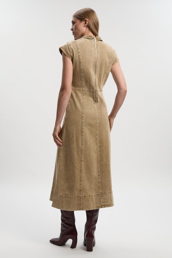 Karen Millen Denim Cowl Neck Midi Dress Stone