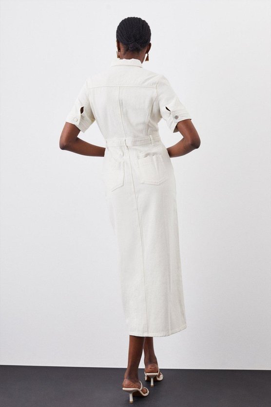 Karen Millen Denim Maxi Shirt Dress Cream
