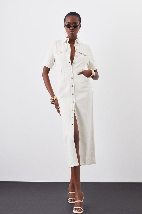 karen millen Denim Maxi Shirt Dress cream