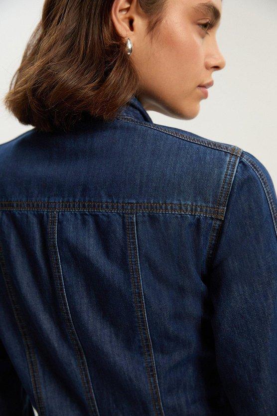 Karen Millen Denim Pussy Bow Shirt Dress Mid Blue