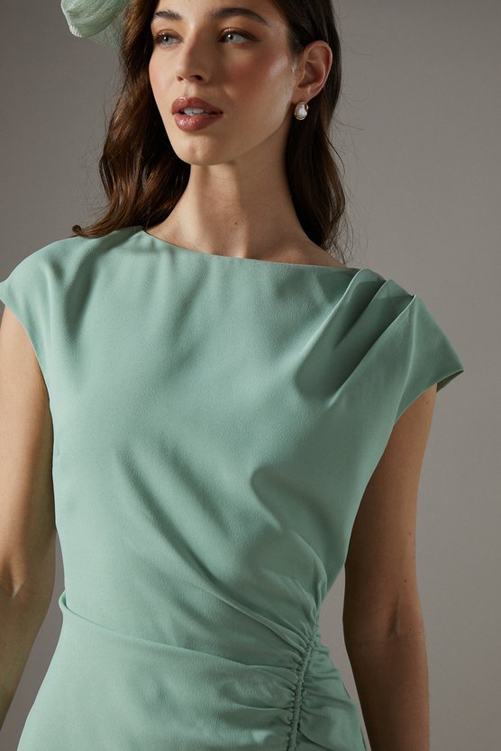 Karen Millen Drape Side Cap Sleeve Midi Dress Sage