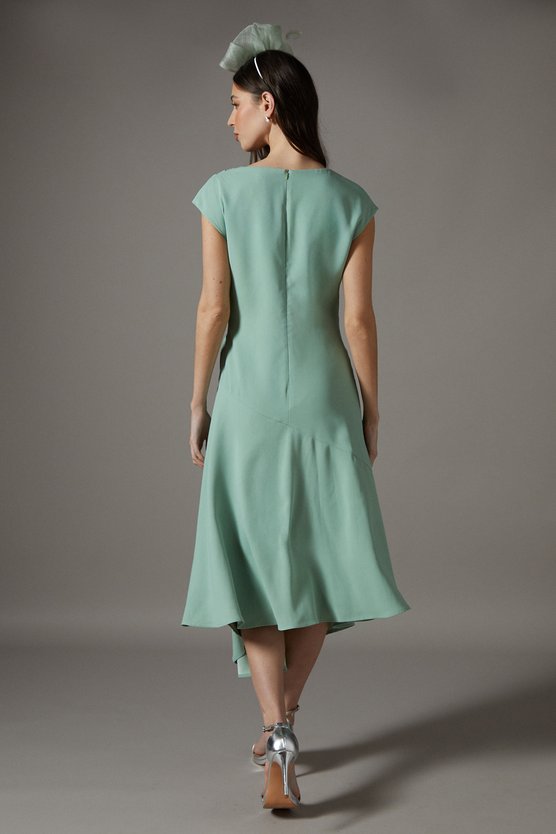 Karen Millen Drape Side Cap Sleeve Midi Dress Sage