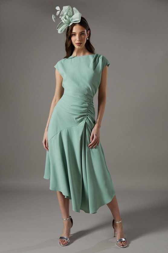 karen millen Drape Side Cap Sleeve Midi Dress sage