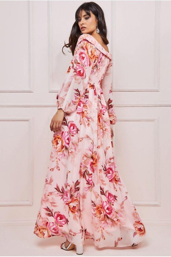 Karen Millen Drop Shoulder Wrap Maxi Dress Peach