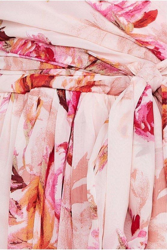 Karen Millen Drop Shoulder Wrap Maxi Dress Peach