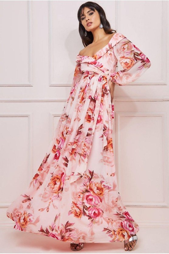 karen millen Drop Shoulder Wrap Maxi Dress Peach