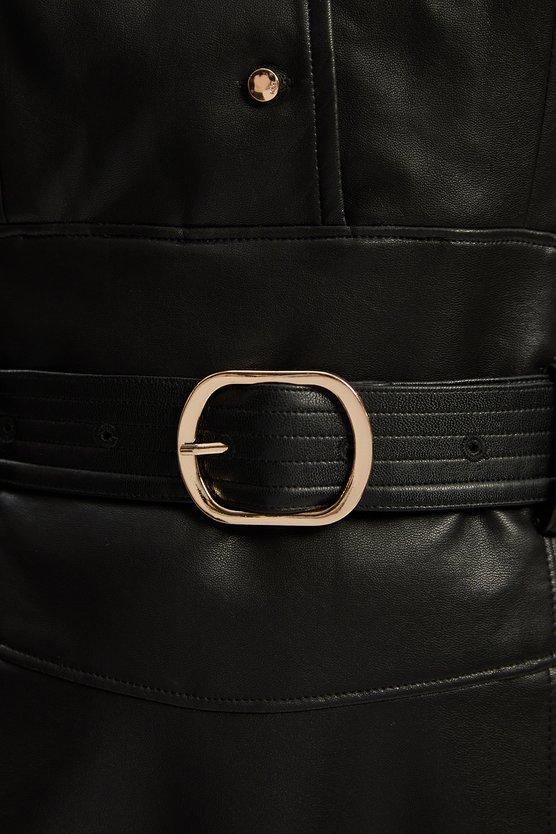 Karen Millen Faux Leather Belted Midi Dress Black